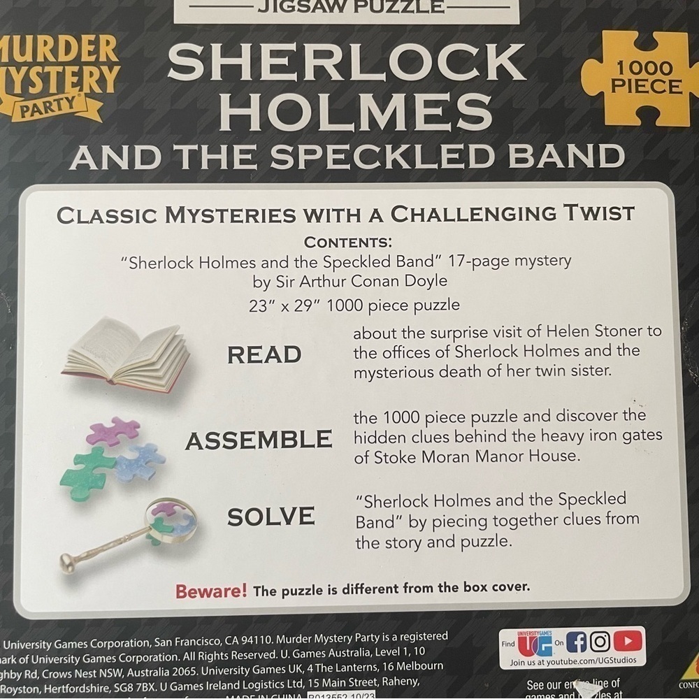 $10 SALE Sherlock Holmes Murder Mystery Story 1000Pc Puzzle Party Game Family - Picture 3 of 7